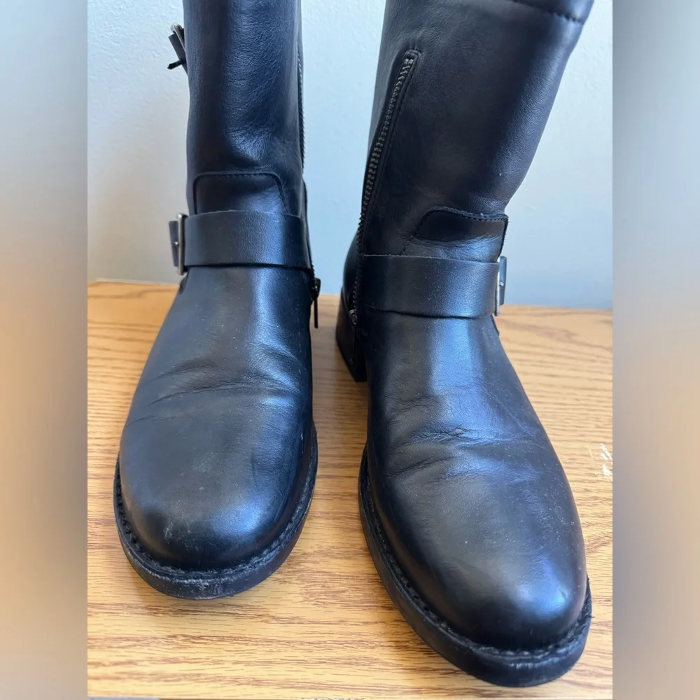 FRYE Black Leather Buckle Boots - Picture 2 of 7